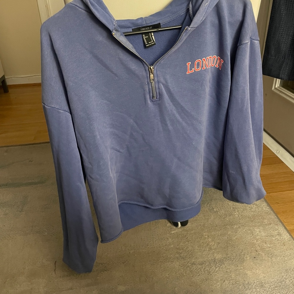 Purple Half-Zip Hoodie with London Embroidery